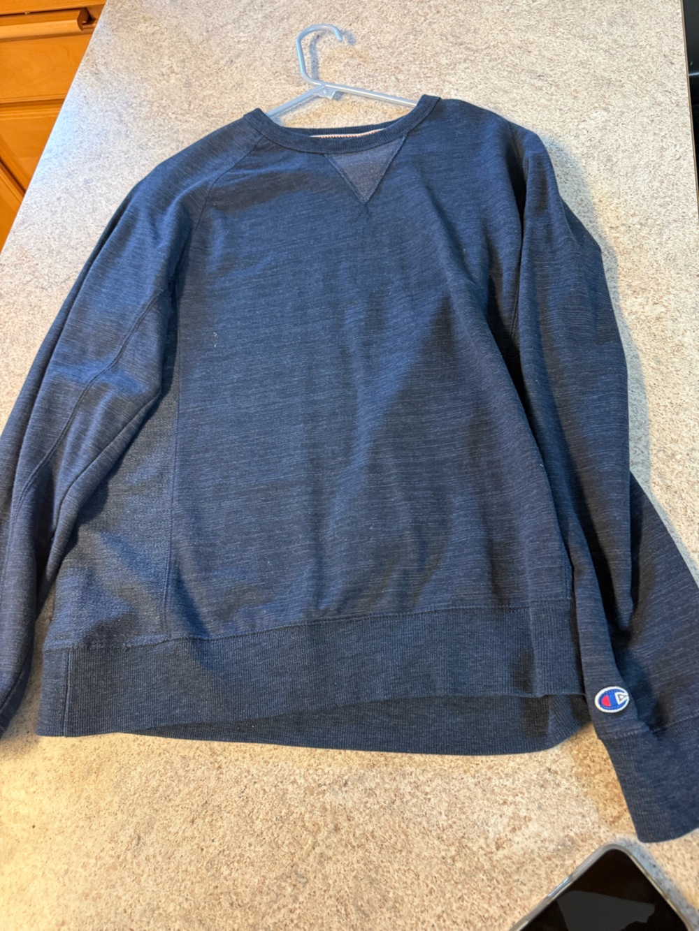 Champion Dark Navy Crewneck Pullover with Red Stitch Detail